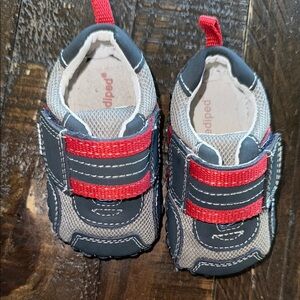 0/6m Pediped Kids Shoes with leather Soles- Red gray and blue Velcro like new